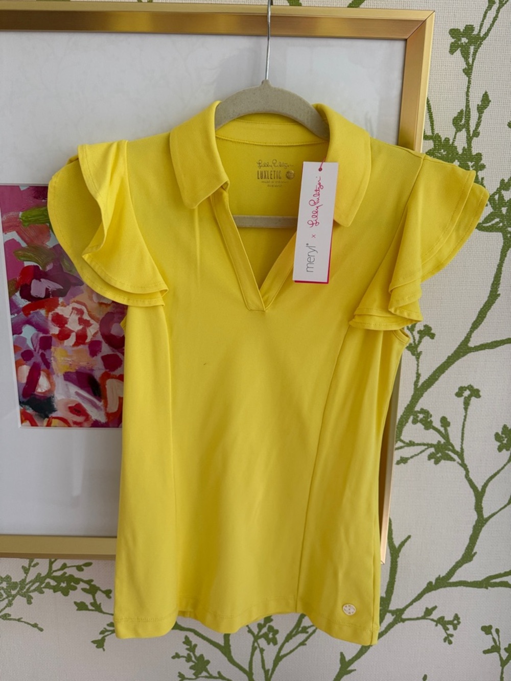 NWT Lilly Pulitzer Bright Yellow Flutter-Sleeve V-Notch Top